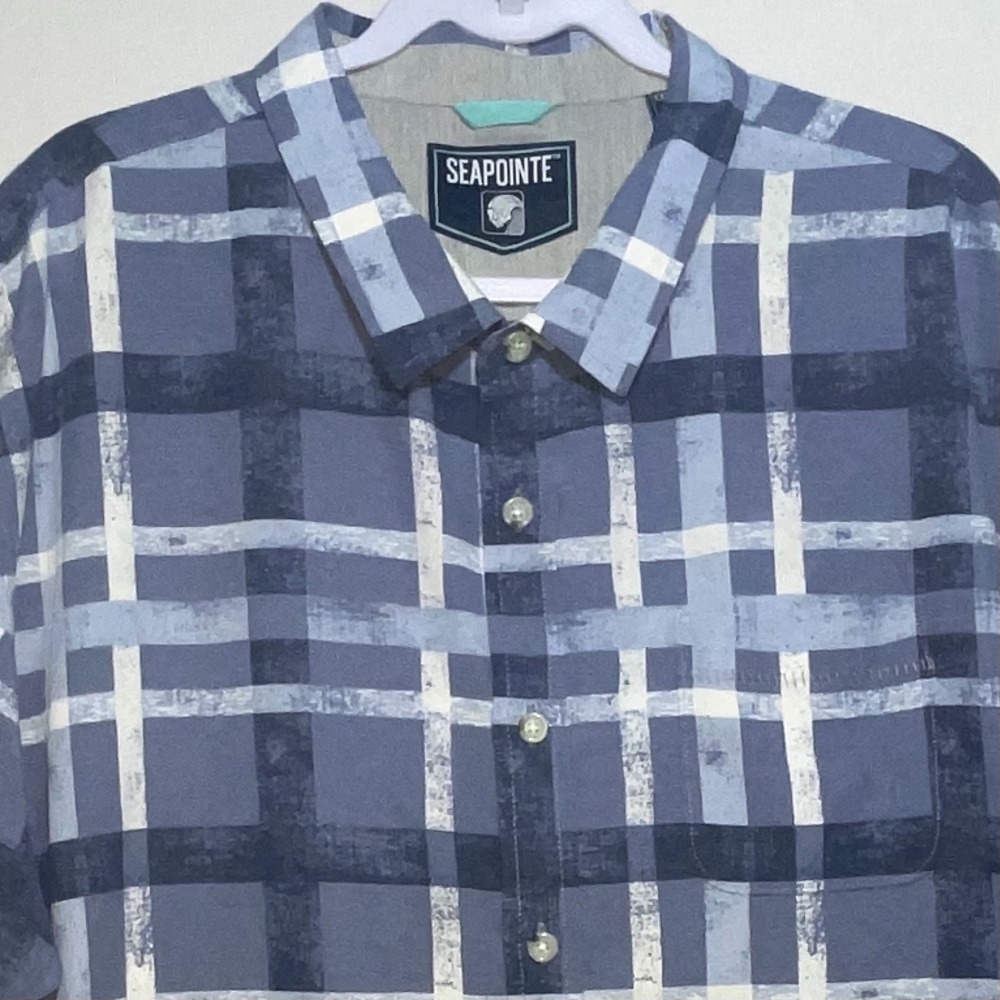 SEAPOINTE Mens Blue Plaid Short Sleeve Button Down Shirt size XXL
